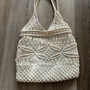 American Eagle Outfitters Cream Macramé Tote